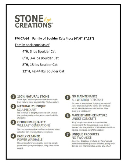 Family of Boulder Cats - 4 Pcs 4"H, 6"H, 8"H, 12"H