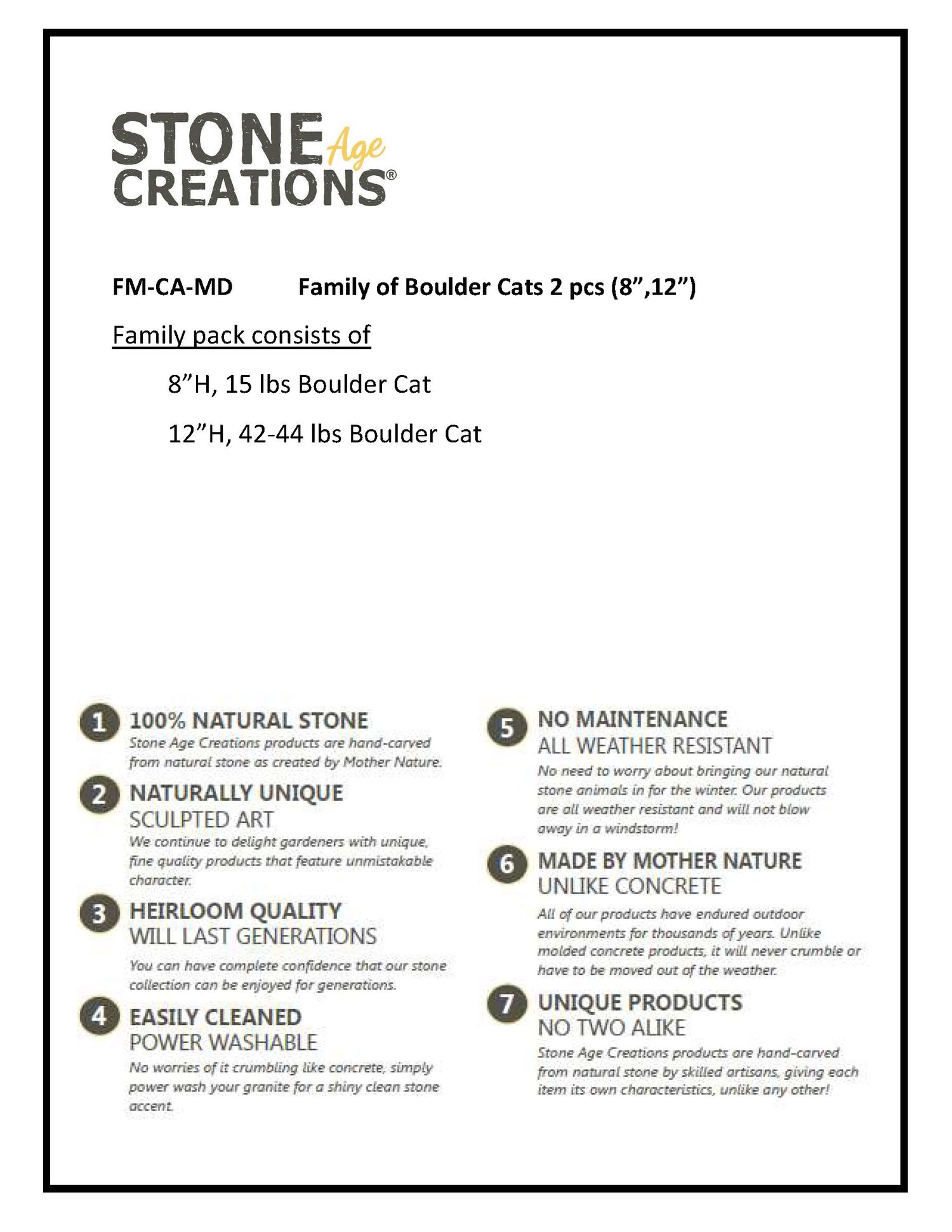 Family of Boulder Cats - 2 Pcs 8"H, 12"H