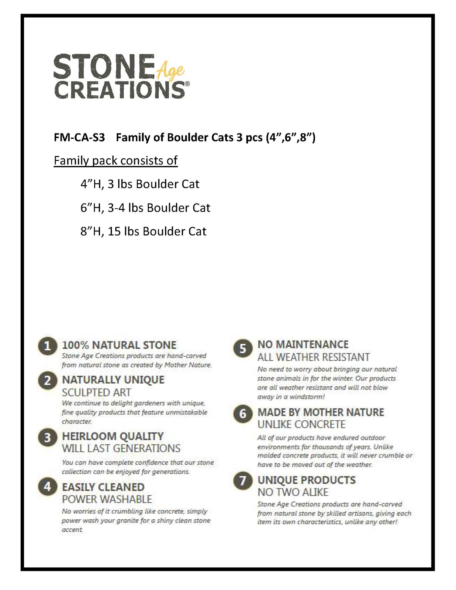 Family of Boulder Cats - 3 Pcs 4"H, 6"H, 8"H