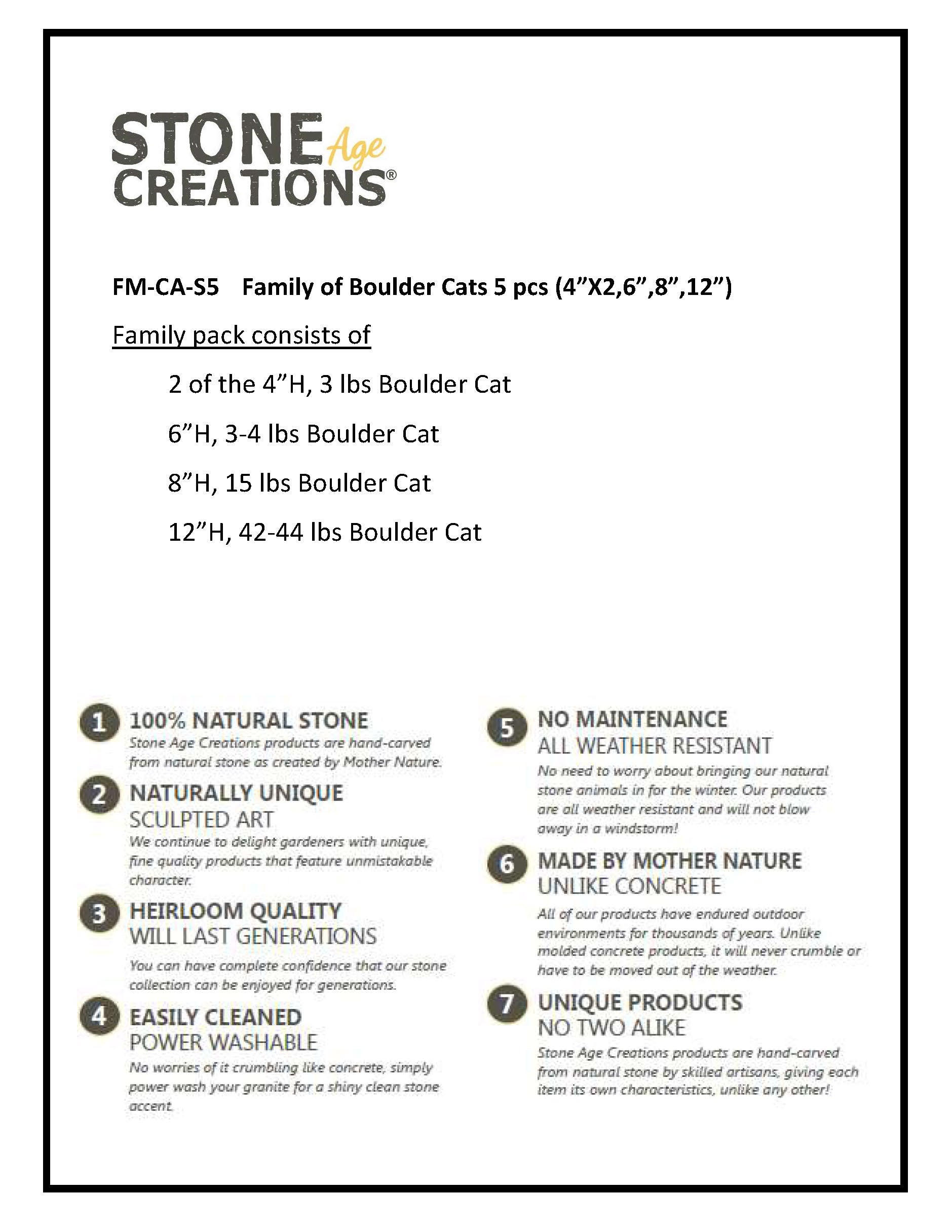 Family of Boulder Cats - 5 Pcs 4"H, 6"H, 8"H, 12"H