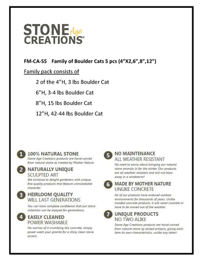 Family of Boulder Cats - 5 Pcs 4"H, 6"H, 8"H, 12"H