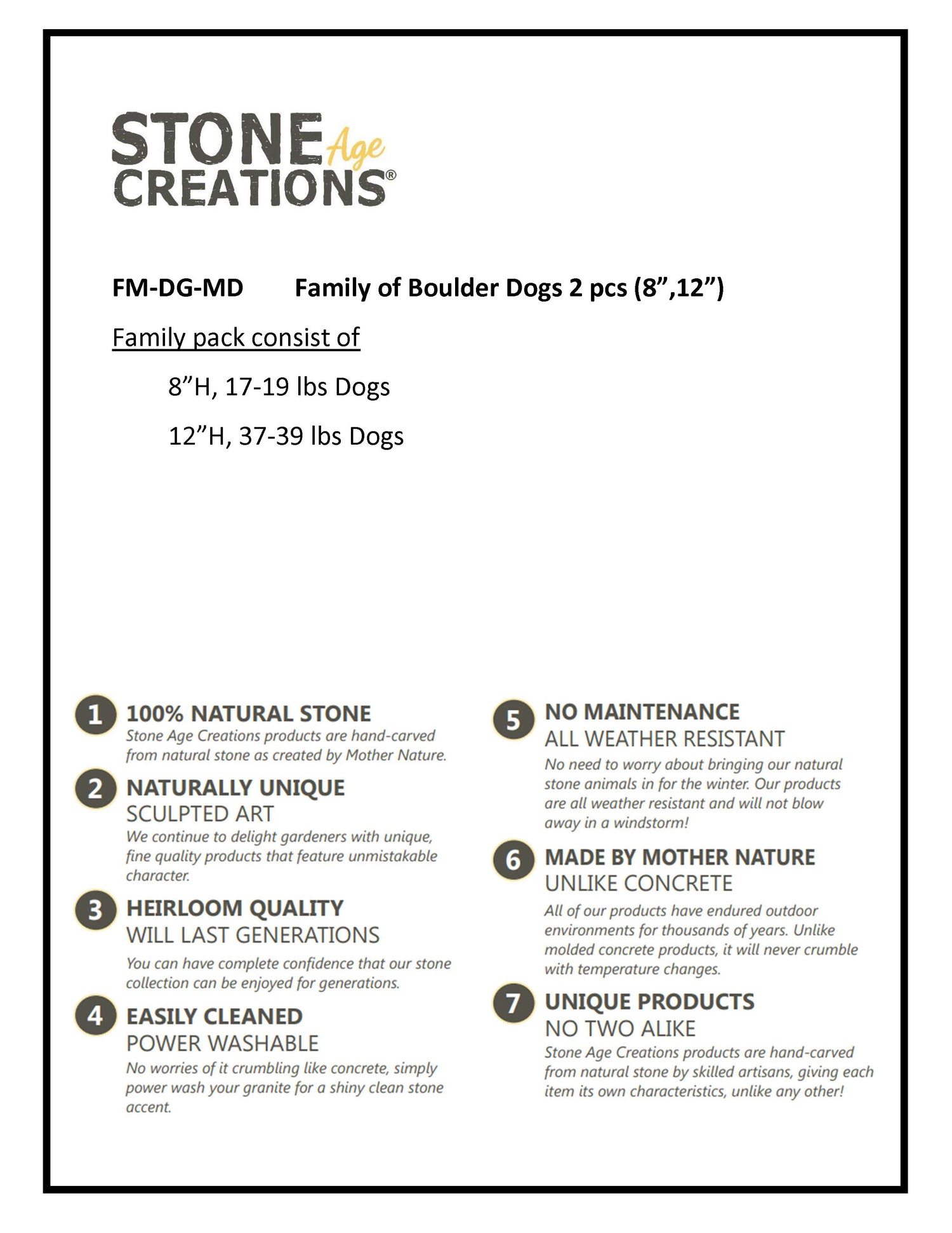 Family of Boulder Dogs - 2 Pcs 8"H, 12"H