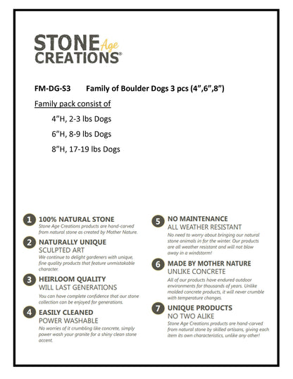 Family of Boulder Dogs - 3 Pcs 4"H, 6"H, 8"H