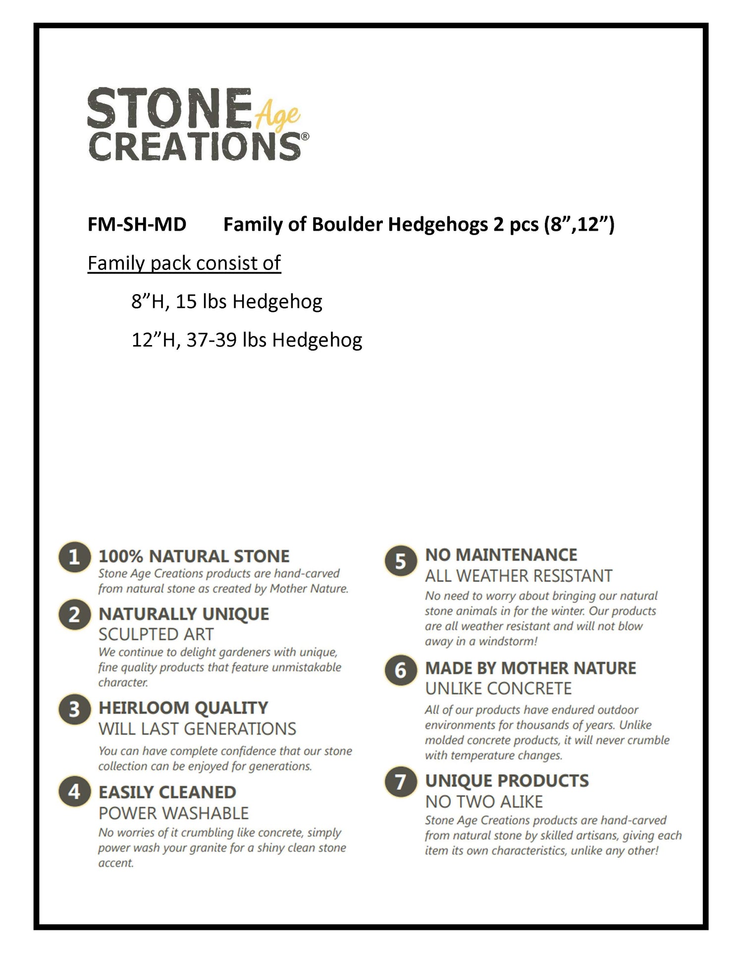 Family of Boulder Standing Hedgehogs - 2 Pcs 8"H, 12"H