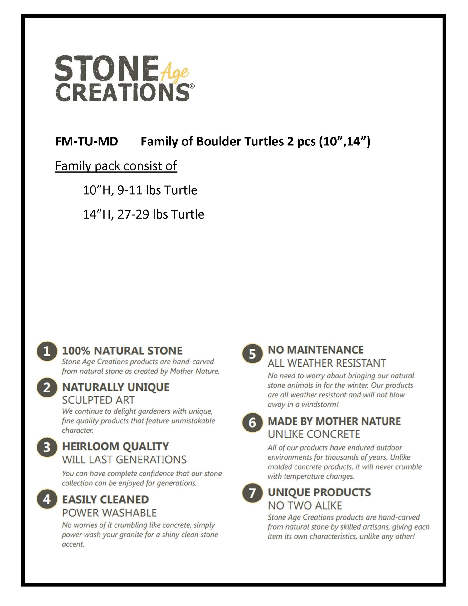 Family of Boulder Turtles - 2 Pcs 10"H, 14"H