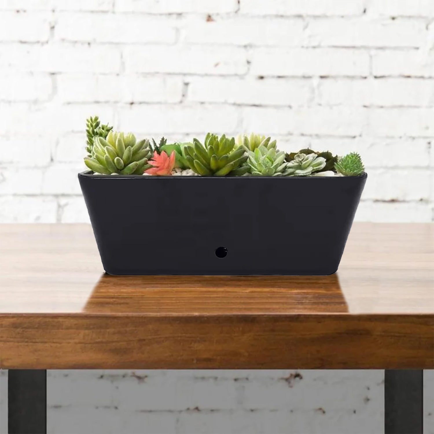 16" Rectangular Self-Watering Bamboo Planter - Black