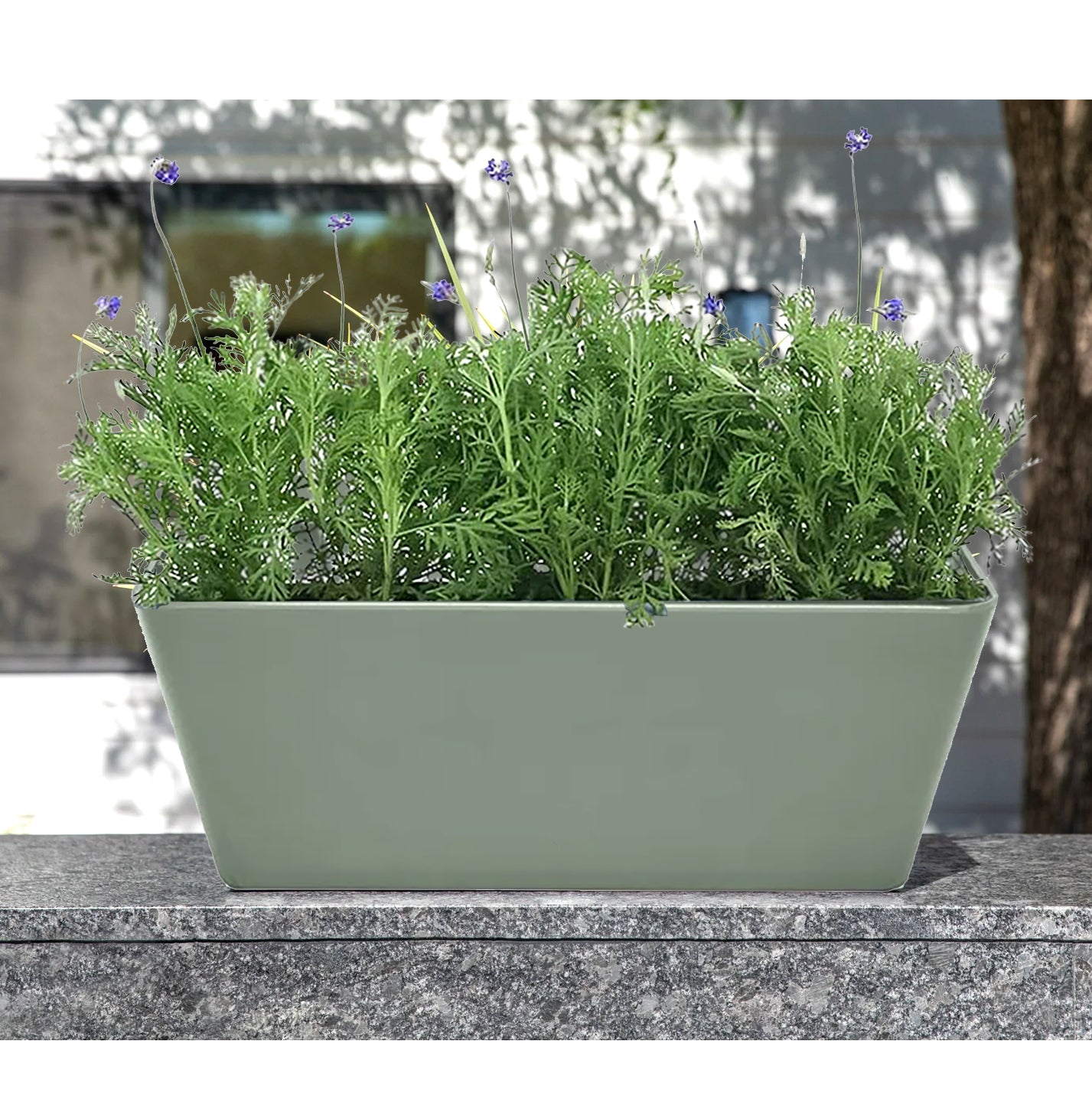 16" Rectangular Self-Watering Bamboo Planter - Sage Green