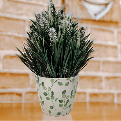 7" Round Self-Watering Bamboo Pot - Green Leaves