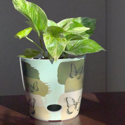 7" Round Self-Watering Bamboo Pot - Butterfly