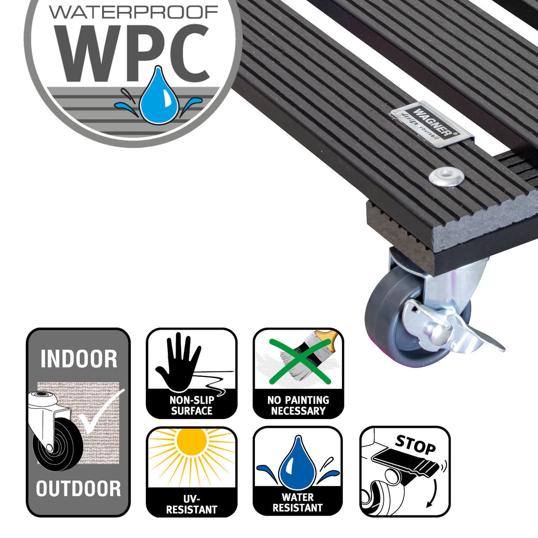 Wagner Waterproof Plant Caddy - 11.4&quot; Gray Square