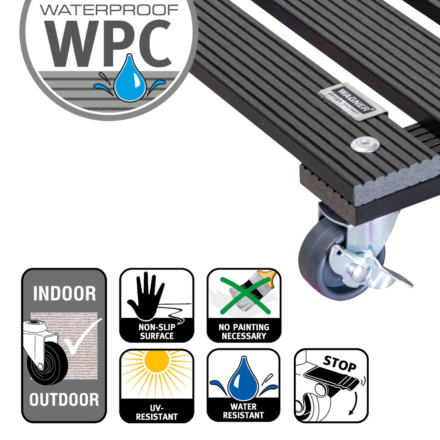 Wagner Waterproof Plant Caddy - 11.4&quot; Gray Square