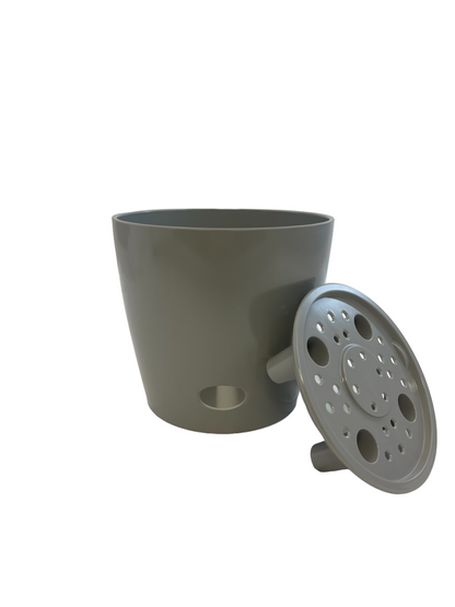 7" Round Self-Watering Bamboo Pot - Gray