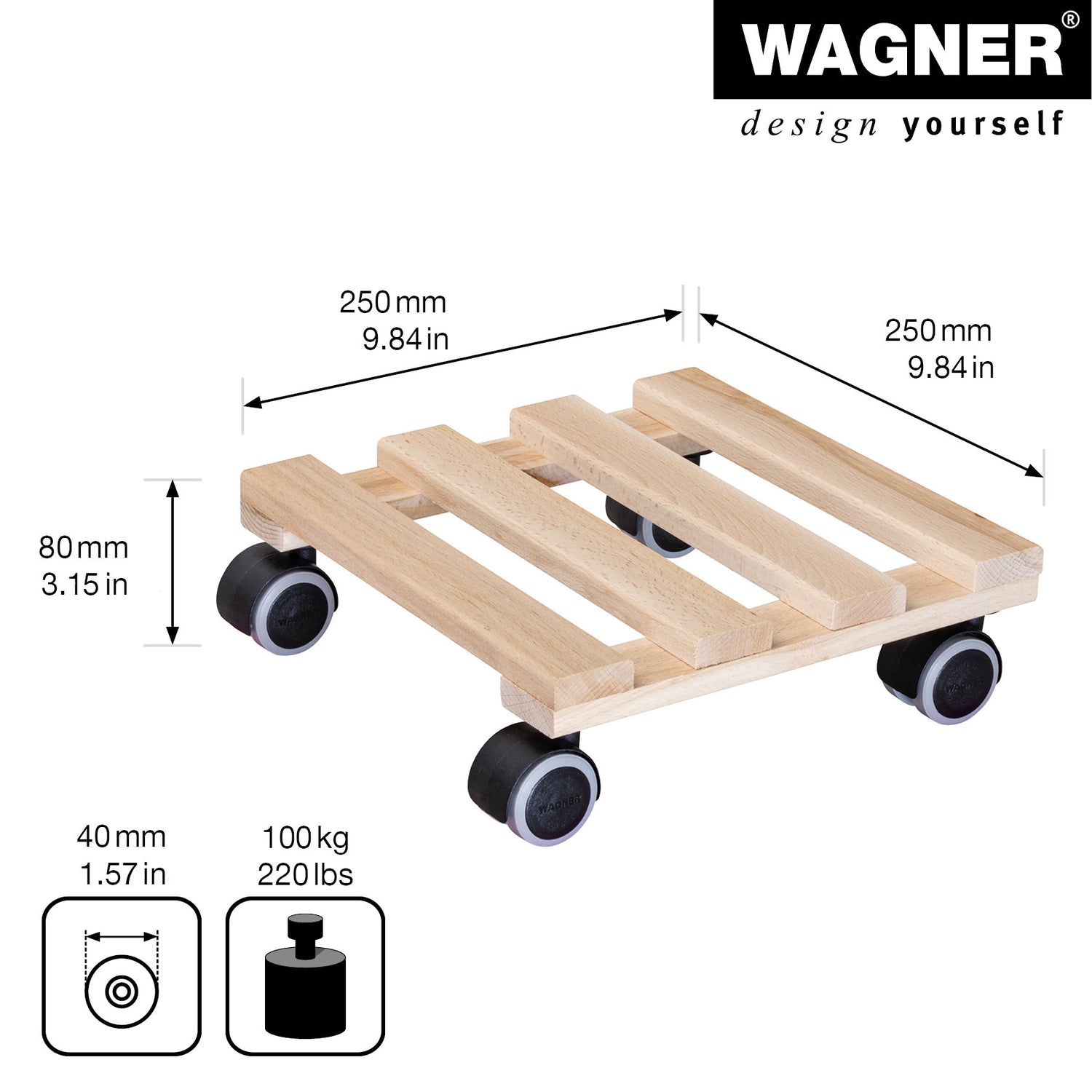 Wooden Plant Caddy - 10&quot; Natural Square