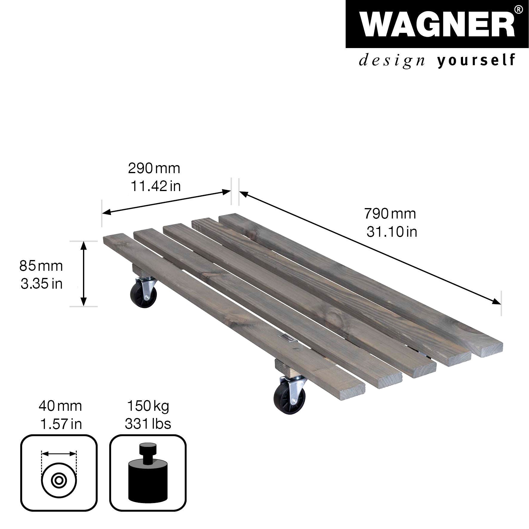 Wooden Plant Caddy - 11.5" x 31" Gray Rectangle
