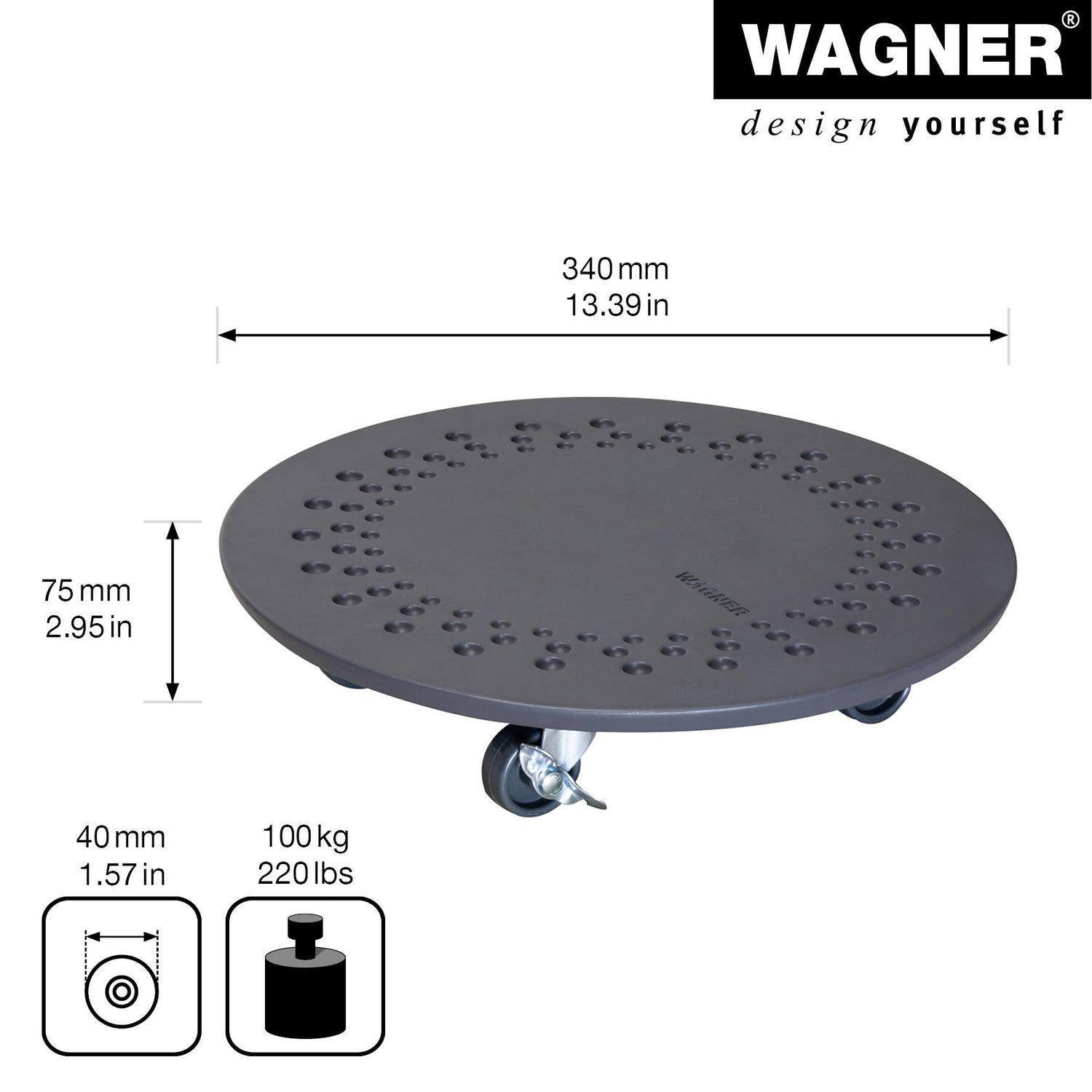 Charcoal Stone Plant Caddy - 13.4" Round