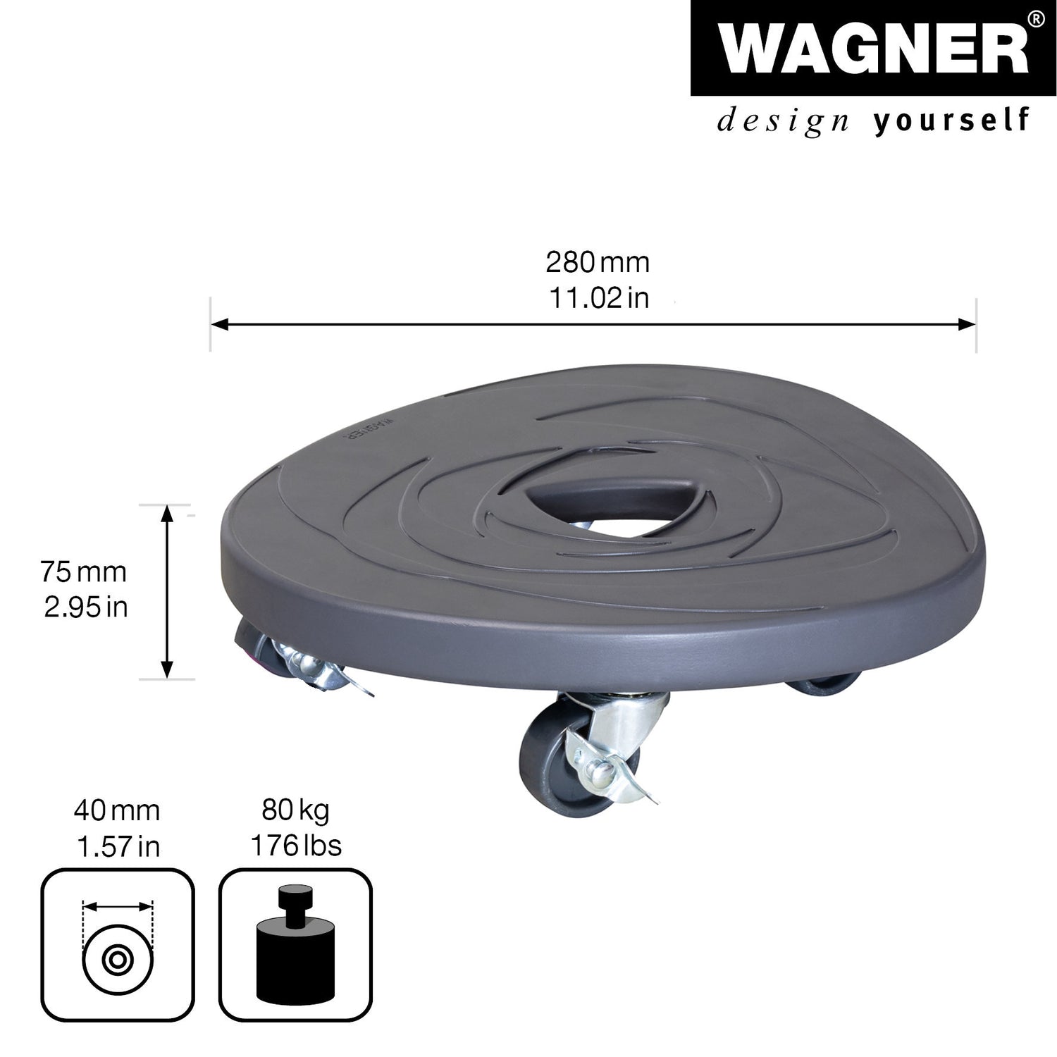 Charcoal Stone Plant Caddy - 11"  Round Swirl