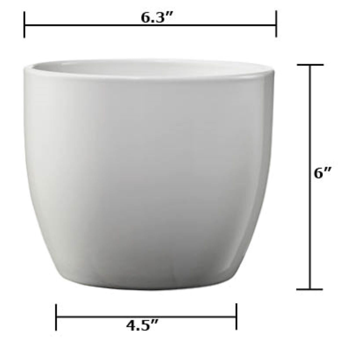 Basel Elegance Ceramic Pot - 6.3" Shiny Light Gray