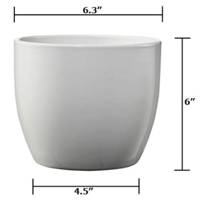 Basel Elegance Ceramic Pot - 6.3" Shiny Light Gray