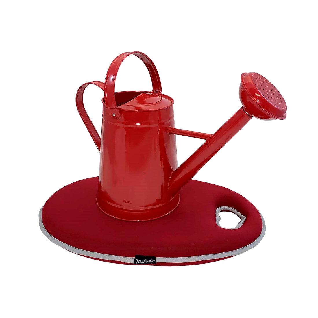 Metal Watering Can & Memory Foam Kneel Cushion Combo - 1.2 gal Red
