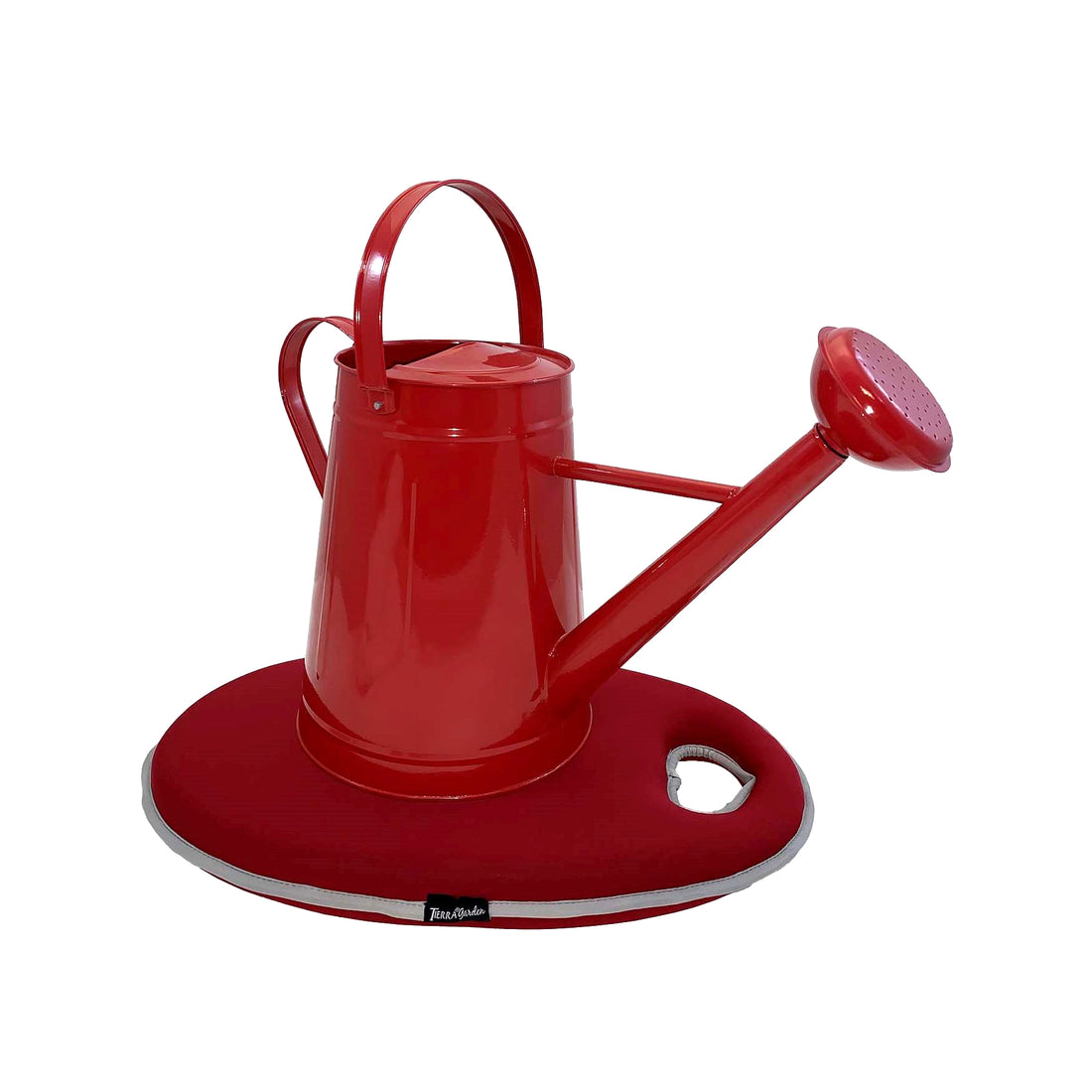 Metal Watering Can & Memory Foam Kneel Cushion Combo - 2.1 gal Red