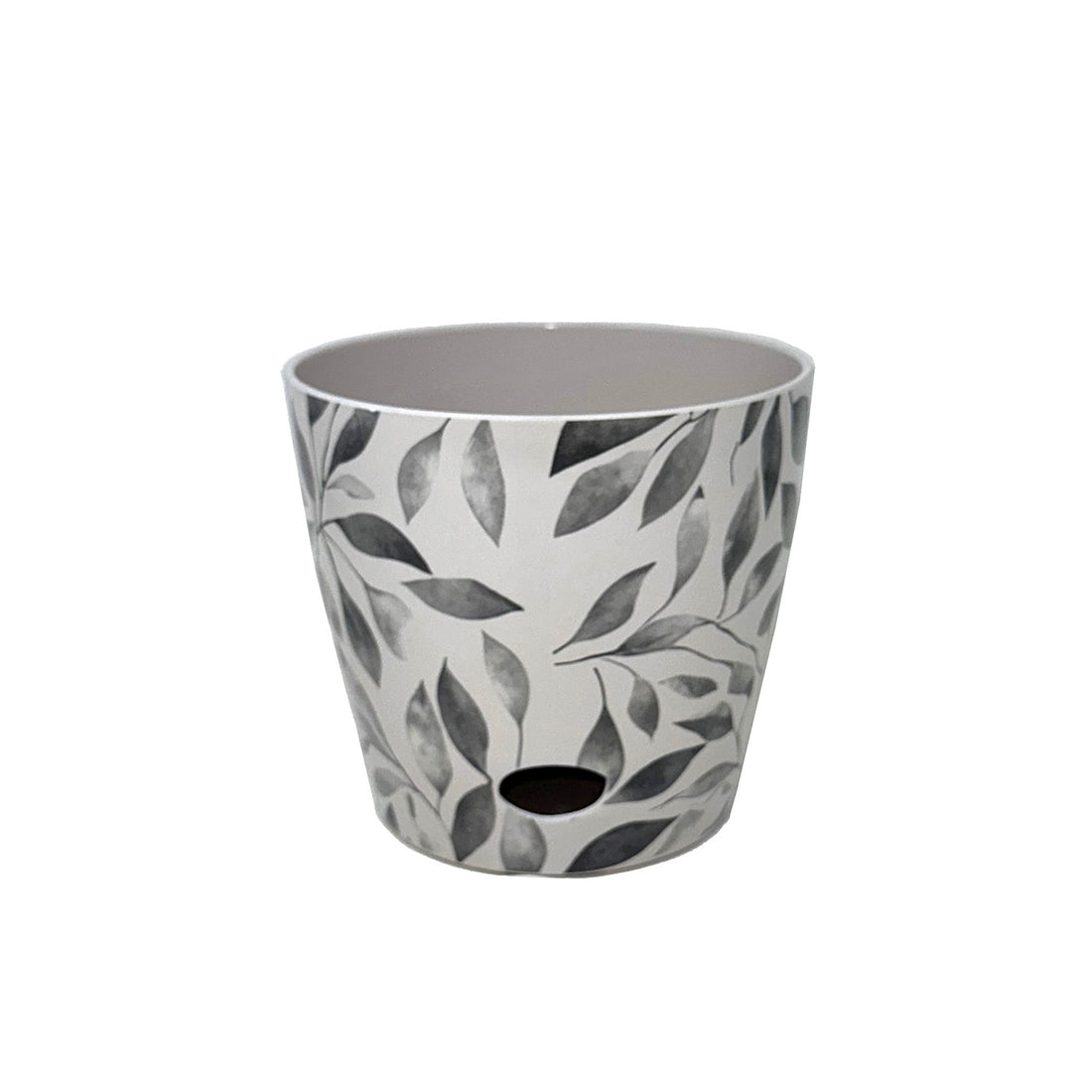 5" Round Self-Watering Bamboo Pot - Gray Leaves