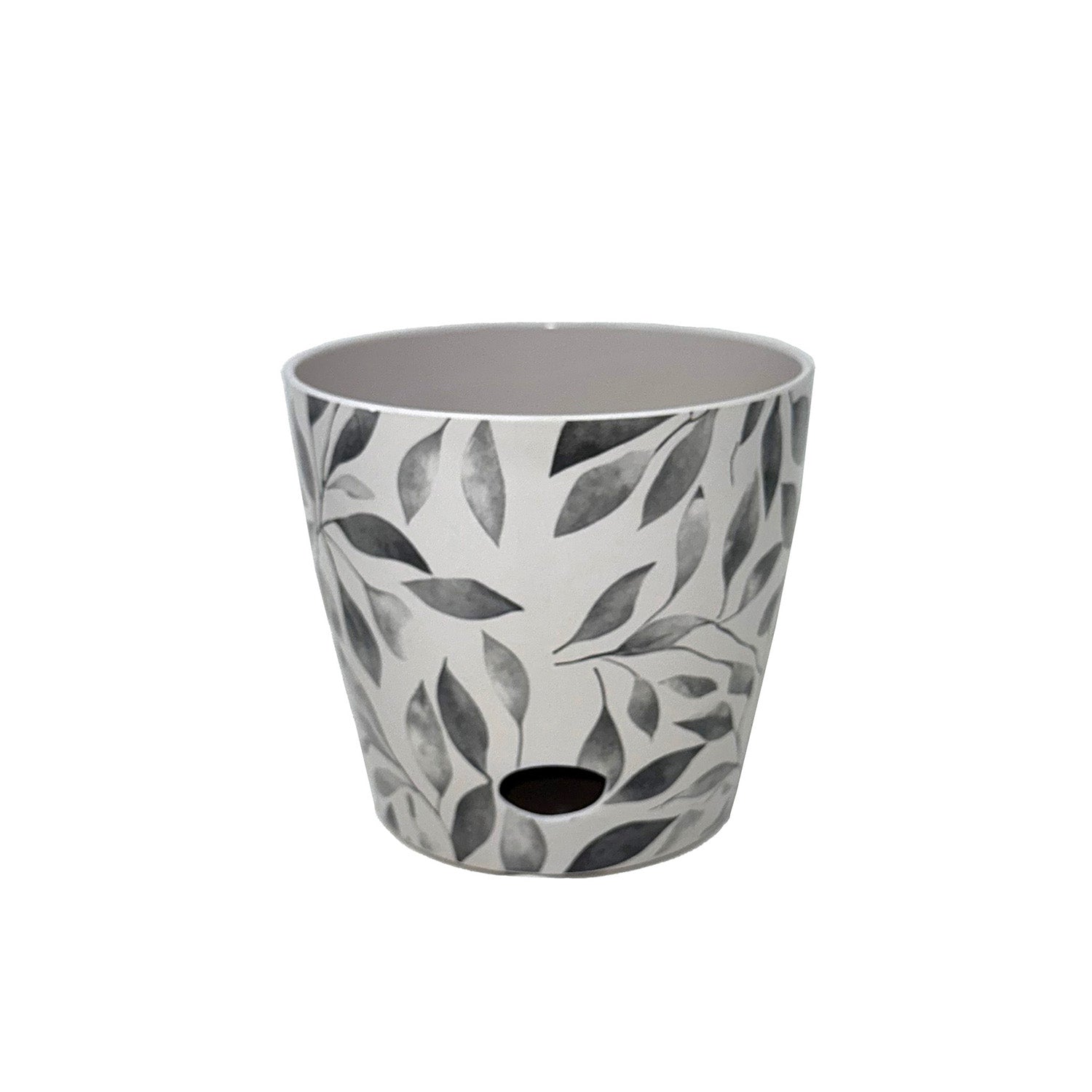 5" Round Self-Watering Bamboo Pot - Gray Leaves