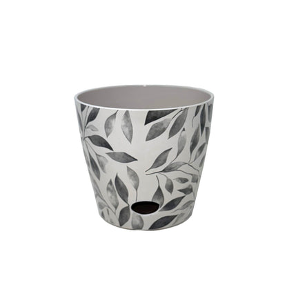 5" Round Self-Watering Bamboo Pot - Gray Leaves