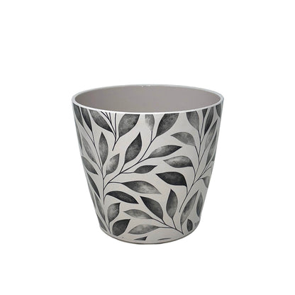 5" Round Self-Watering Bamboo Pot - Gray Leaves