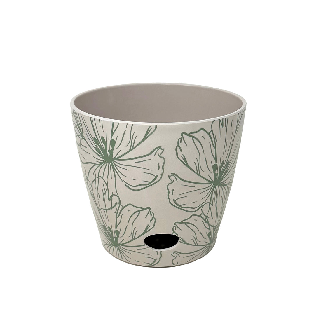 5" Round Self-Watering Bamboo Pot - Green Flowers