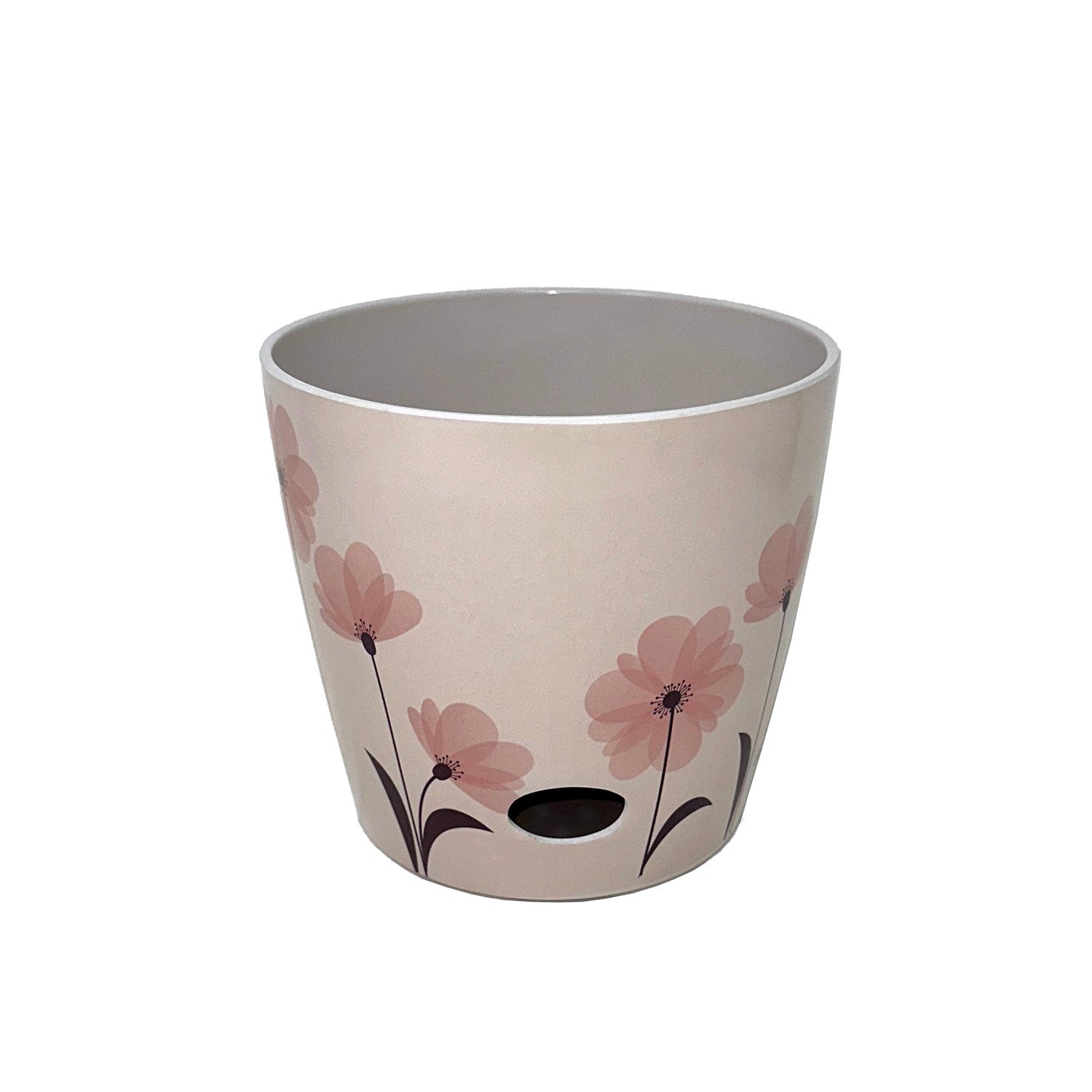5" Round Self-Watering Bamboo Pot - Pink Flower