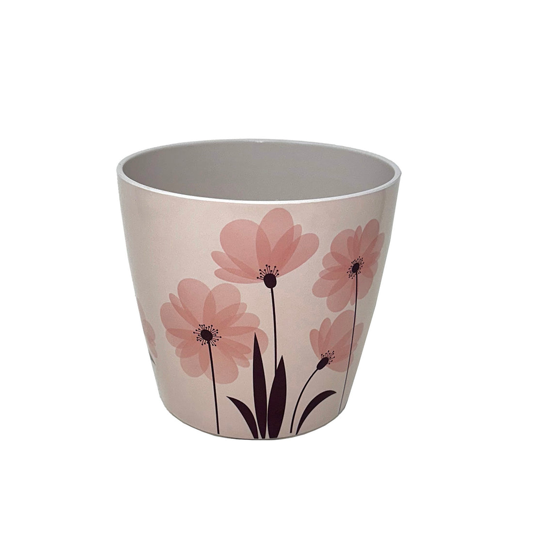 5" Round Self-Watering Bamboo Pot - Pink Flower