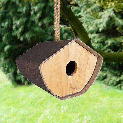 Japandi Birdhouse - 6.3" Anthracite Bamboo