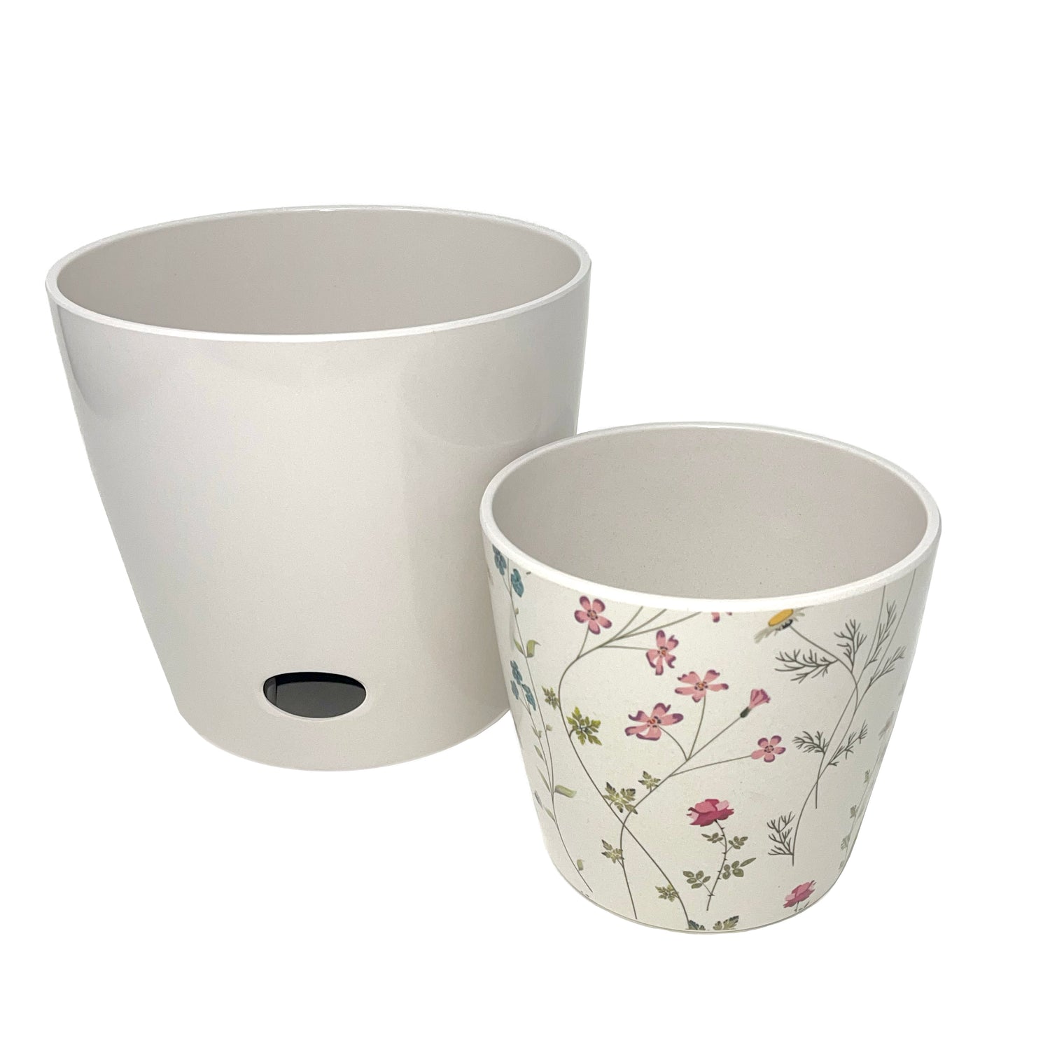Self-Watering Plant Pot Set of 2 5" Wildflower &amp; 7" Cream
