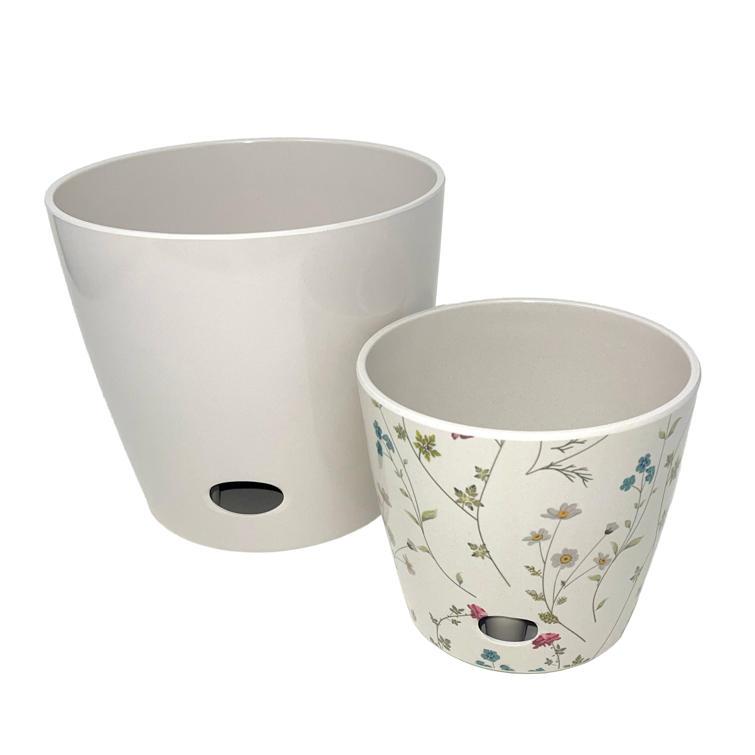 Self-Watering Plant Pot Set of 2 5" Wildflower &amp; 7" Cream
