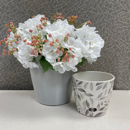 Self-Watering Pots (Set of 2) - 5" Gray Leaves &amp; 7" Gray Solid