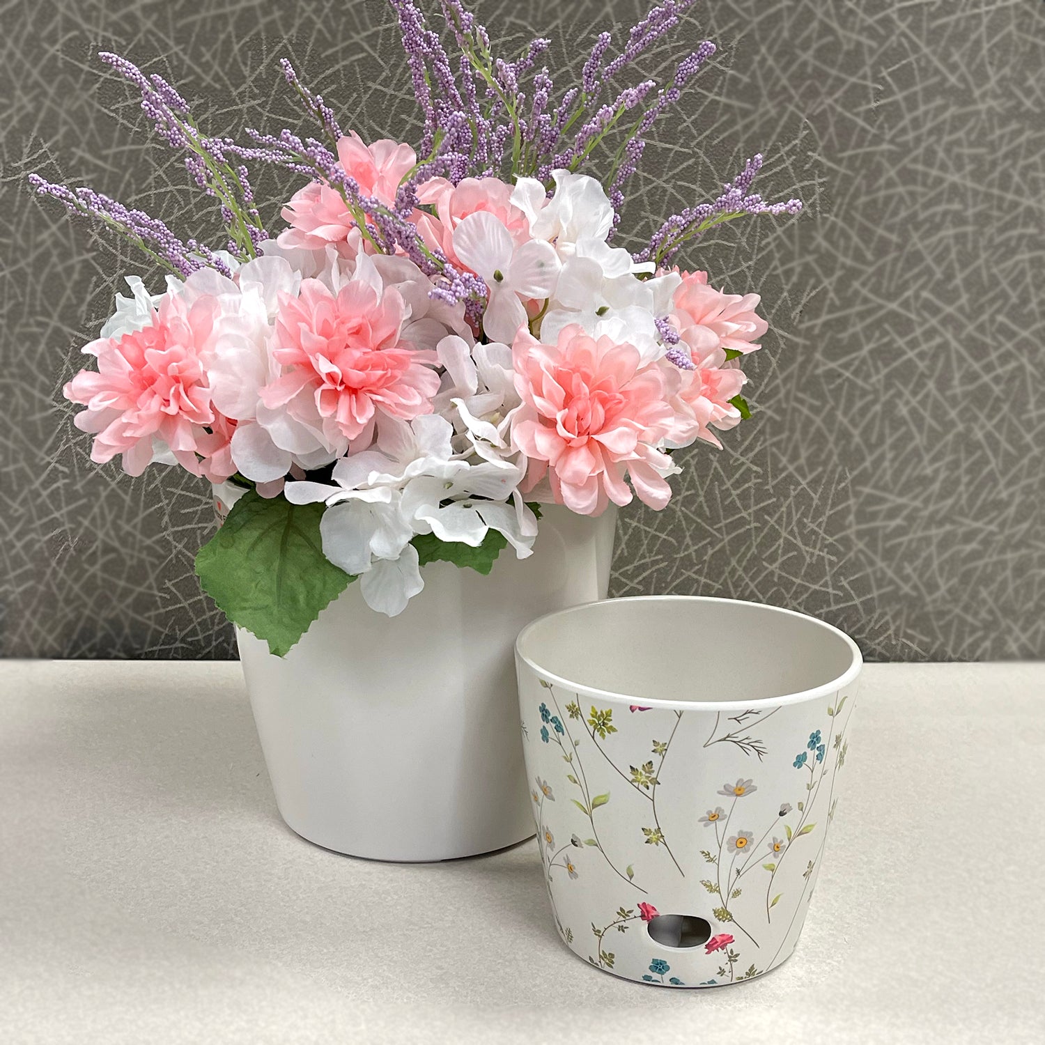 Self-Watering Plant Pot Set of 2 5" Wildflower &amp; 7" Cream