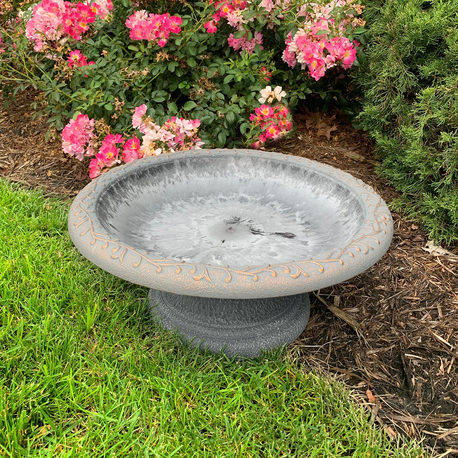 Dove Gray Fiber Clay Birdbath - 7.5"