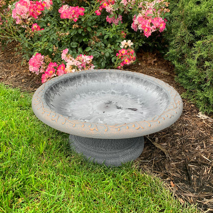 Dove Gray Fiber Clay Birdbath - 7.5"