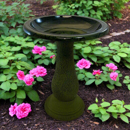 Hunter Green Fiber Clay Birdbath - 24"