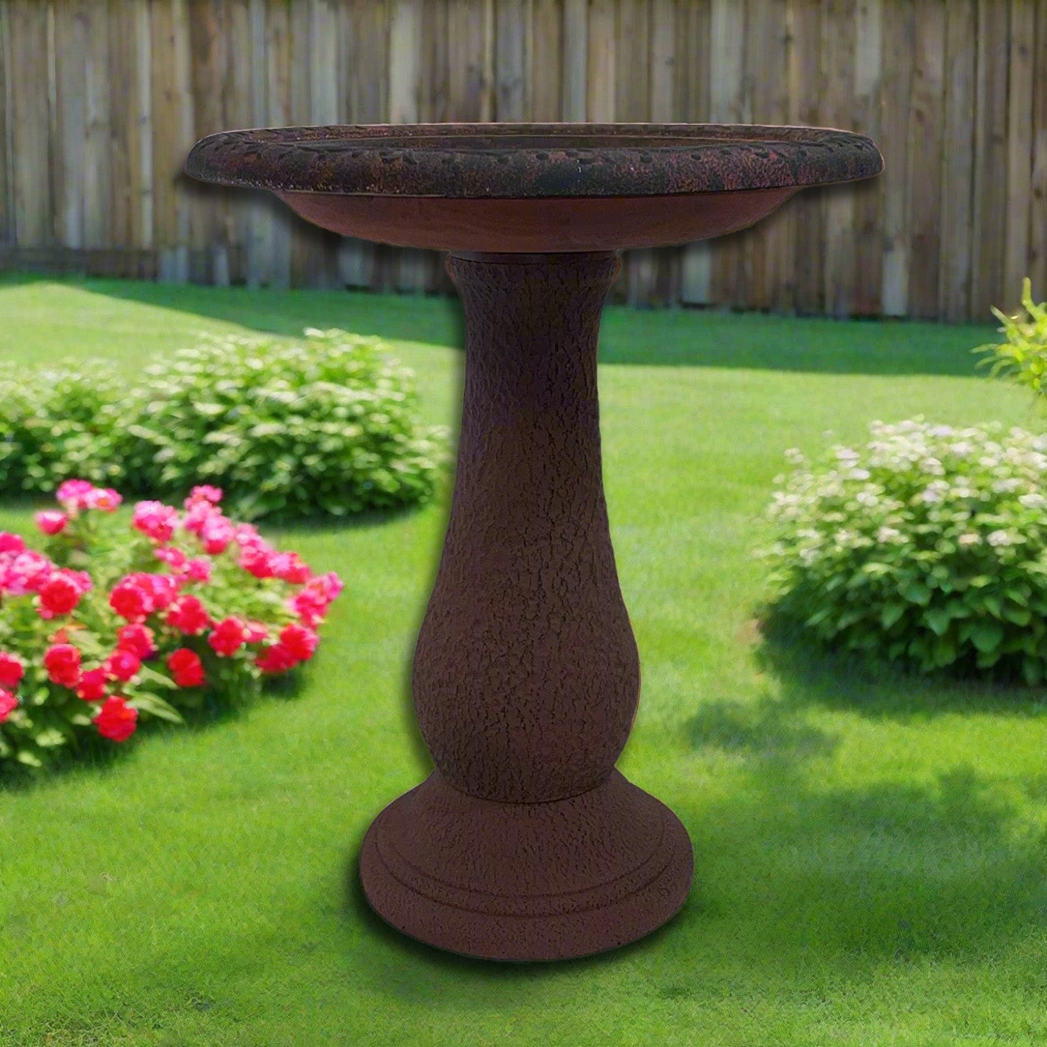 Red/Charcoal Fiber Clay Birdbath - 24"