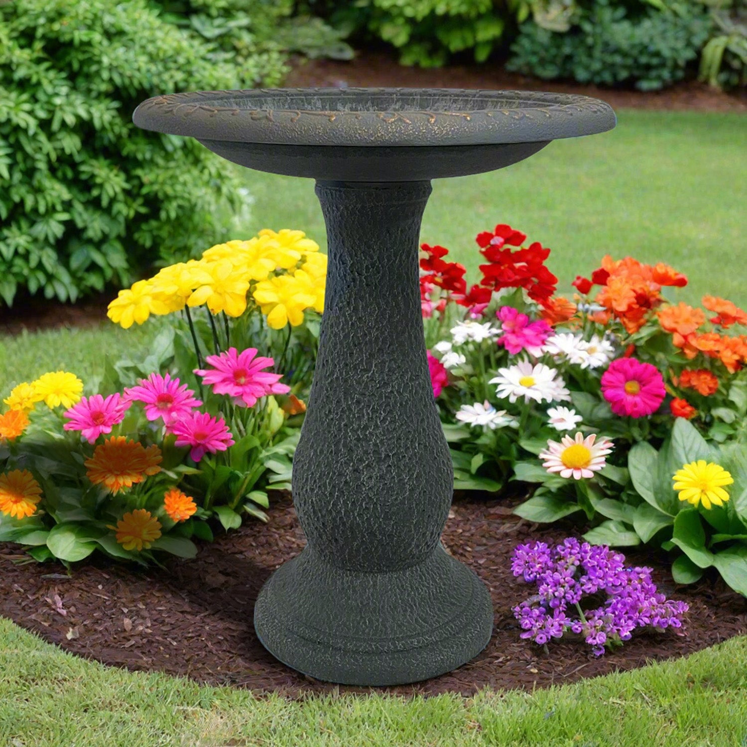 Dove Gray Fiber Clay Birdbath - 24"