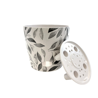 5" Round Self-Watering Bamboo Pot - Gray Leaves