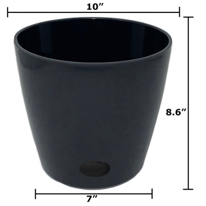 Self-Watering Bamboo Pot - 10&quot; Black Round
