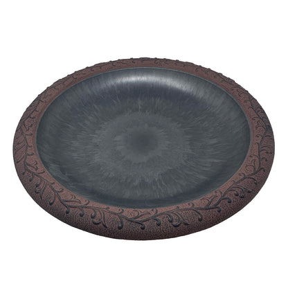 Slate/Wine Fiber Clay Birdbath on Black Metal Base - 28"
