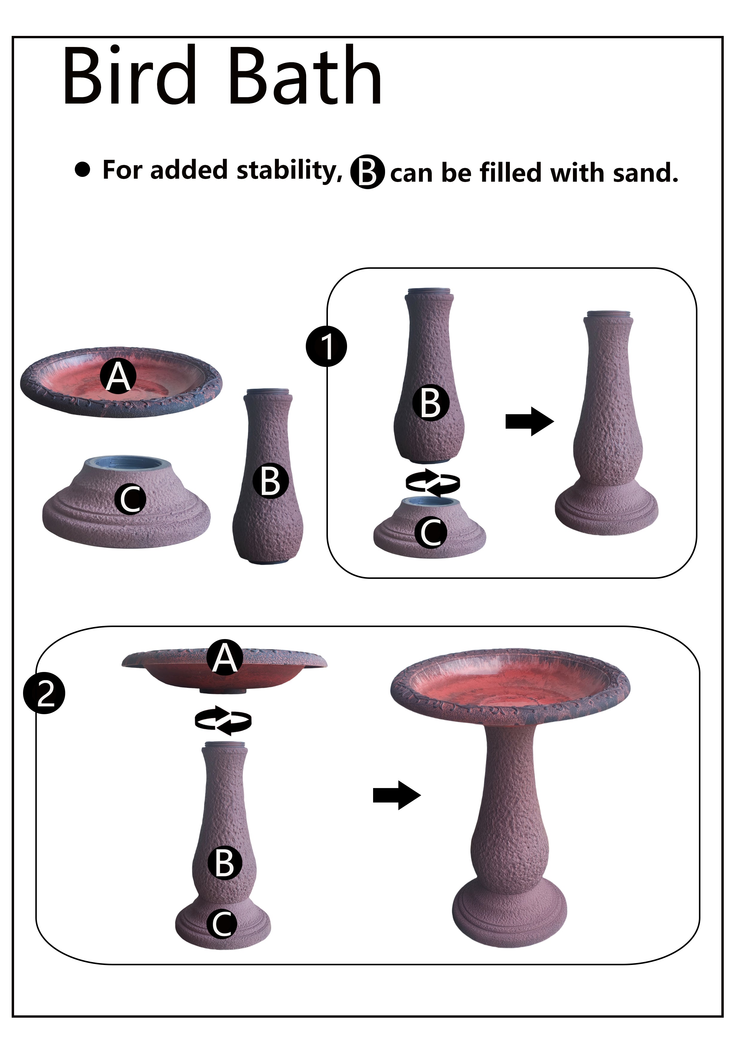Terra Cotta Fiber Clay Birdbath - 24"