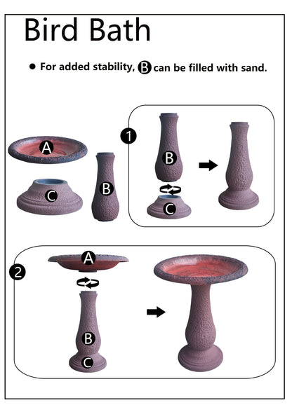 Terra Cotta Fiber Clay Birdbath - 24"