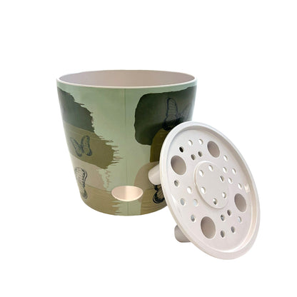 7" Round Self-Watering Bamboo Pot - Butterfly