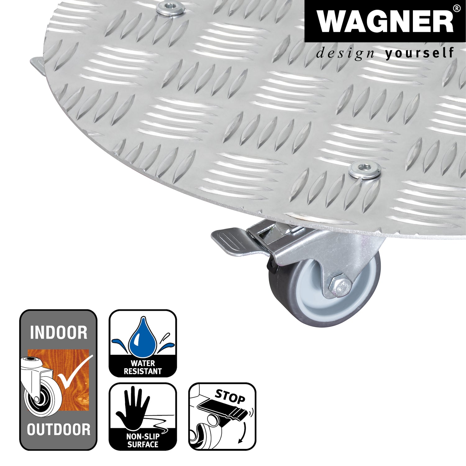 Aluminum Plant Caddy - 15" Silver Round Diamond Plated