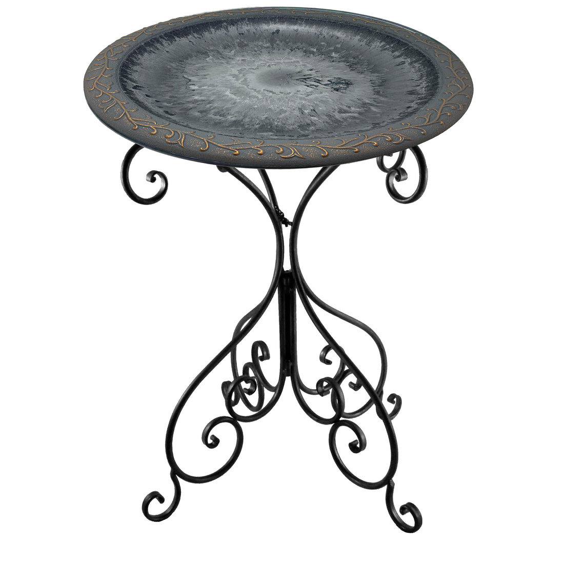 Dove Gray Fiber Clay Birdbath on Black Metal Base - 28"