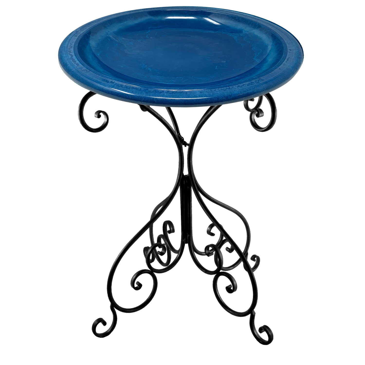 Azure Fiber Clay Birdbath on Black Metal Base - 28"